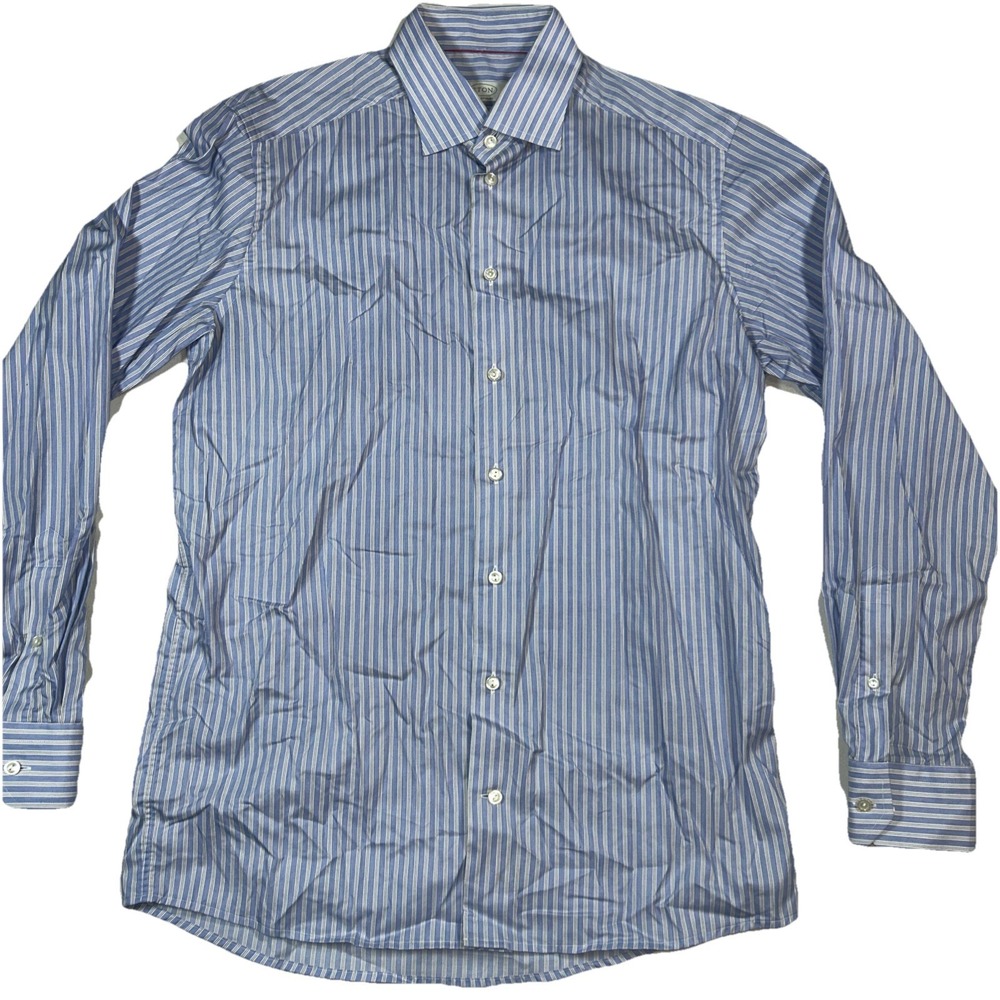 Eton Contemporary Button Up‎ Stretch Blue White Black Stripe Men's Sz 42  16.5 - Picture 3 of 7